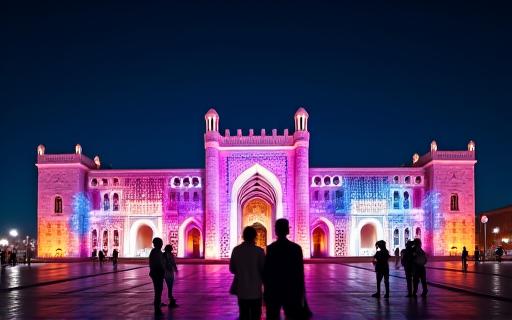 Qasr Al Watan brilliantly illuminated during the Palace in Motion light and sound show.