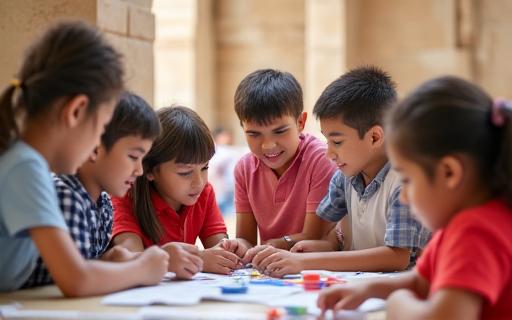 Students participating in an interactive educational workshop at the palace.