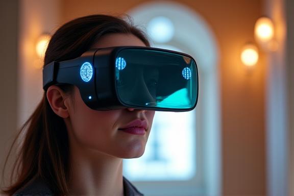 A user wearing a VR headset to experience a virtual tour of the palace.